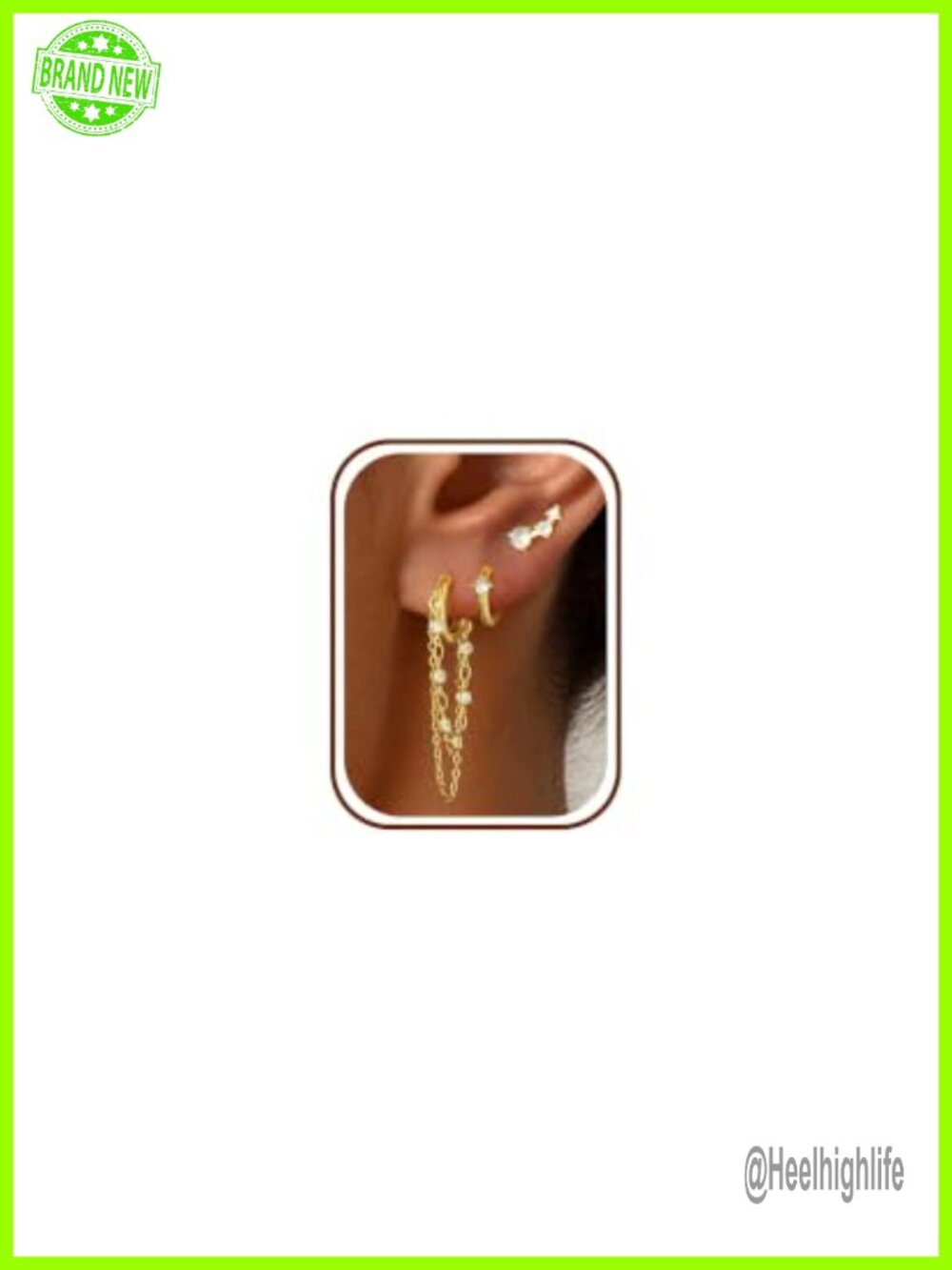 Gold Plated Chain Huggie Hoop Earrings Dangle Set
